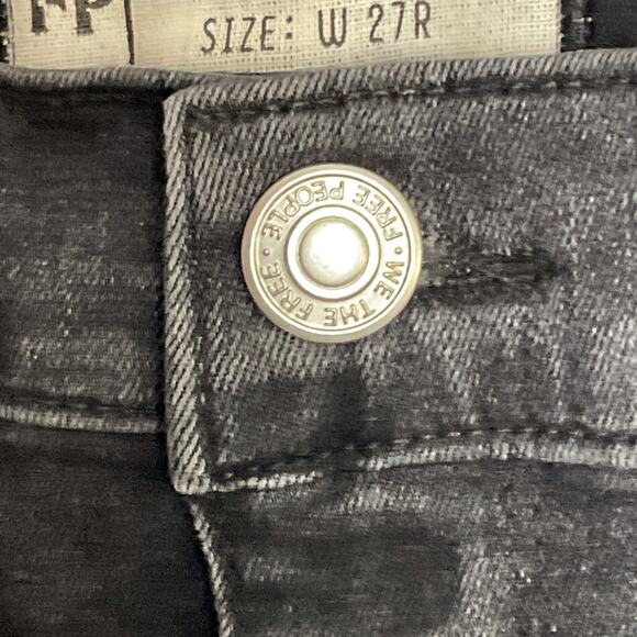 FREE PEOPLE Long Lean Black Subdued Camo High Waist Rise Jeans Skinny 27 Gorp - Picture 12 of 15
